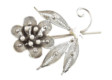 Ezüst (Ag) filigrán virágos bross. Jelzett, 7,3 g, 48x38 mm