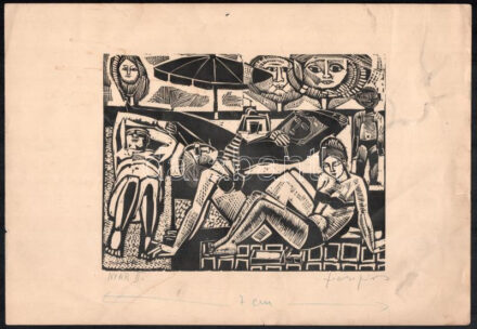 Józsa János (1936-2016): Nyár II. Linómetszet, papír, jelzett. A lap kissé foltos. 14x18 cm