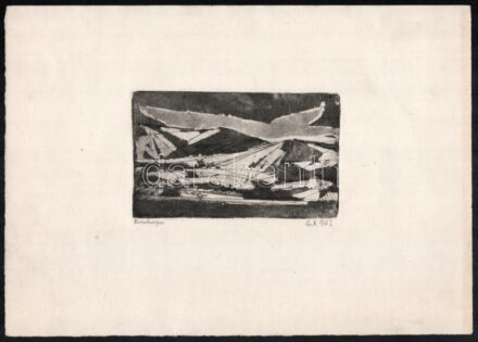 Csavlek András (1942- ): Dunakanyar, 1962. Rézkarc, papír, jelzett, 8x13 cm
