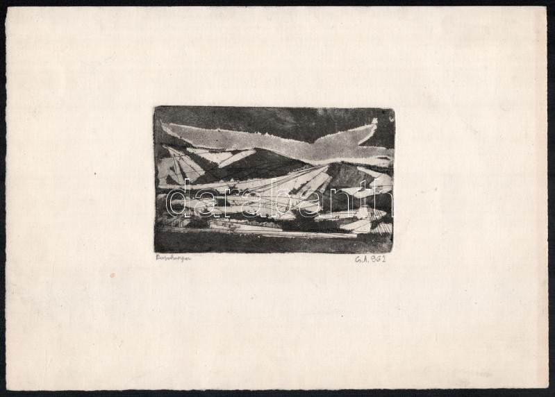 Csavlek András (1942- ): Dunakanyar, 1962. Rézkarc, papír, jelzett, 8x13 cm