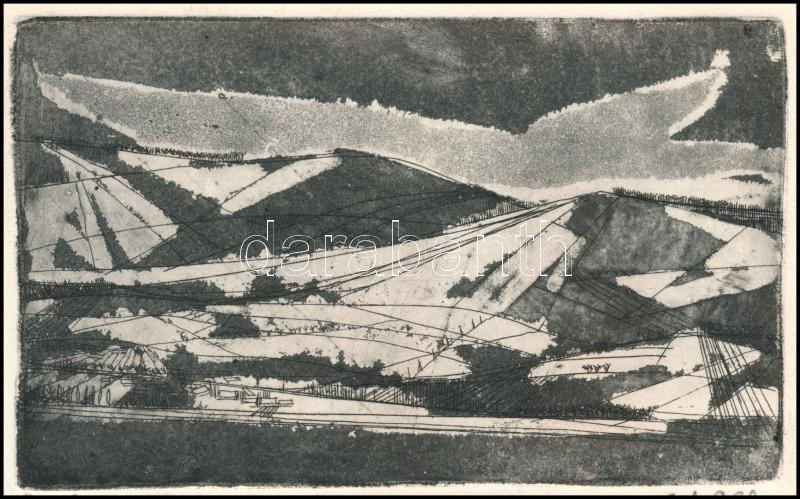 Csavlek András (1942- ): Dunakanyar, 1962. Rézkarc, papír, jelzett, 8x13 cm - Image 2