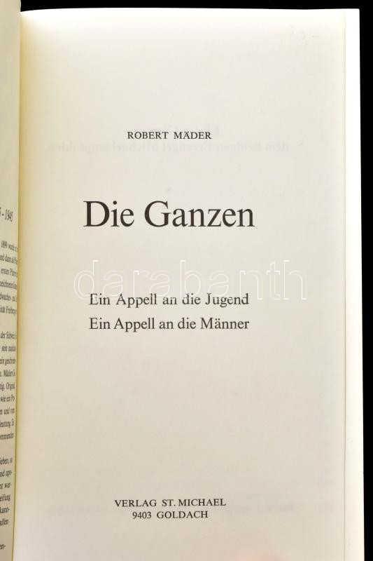 Robert Mäder: Die Ganzen. Ein Appell an die Jugend. Ein Appel an die Männer. Goldach, én., St. Michael. Német nyelven. Kiadói papírkötés. - Image 2