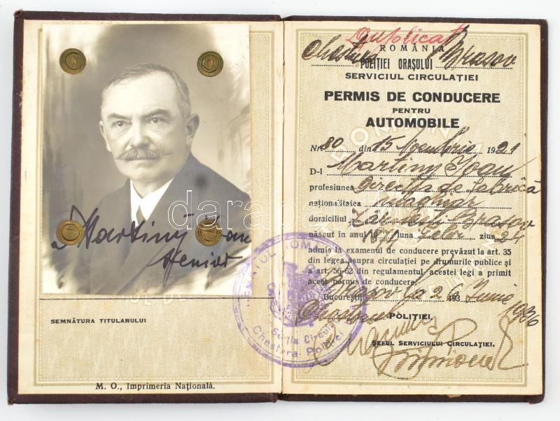 1926 Román vezetői engedély / Romanian droving licence - Image 2