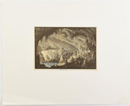 cca 1860-1870 Adelsberger Grotte (Postojna Cave) fametszetű képe, részben utólagosan színezett, paszpartuban, javított hátoldallal,11x15 cm