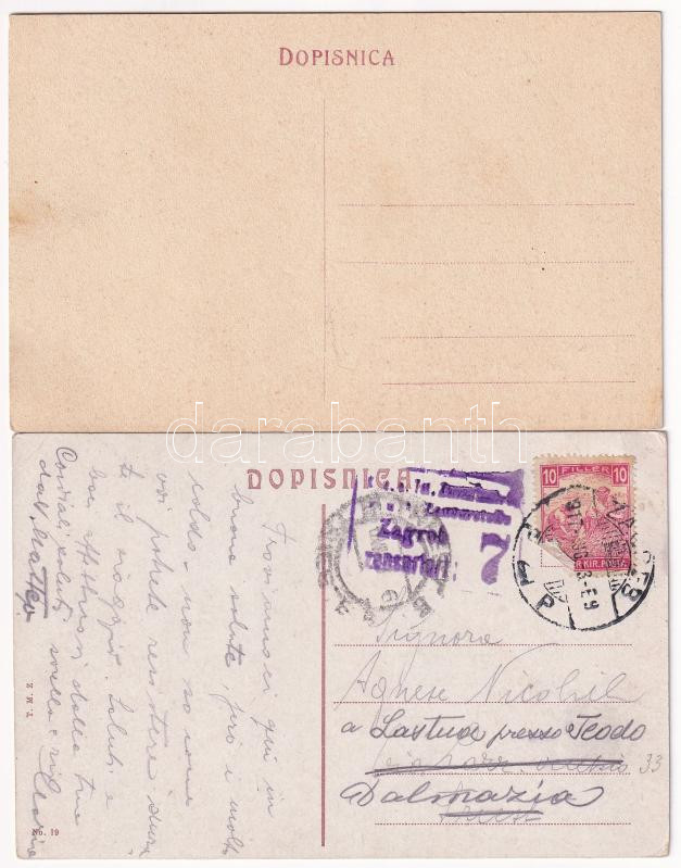 Zagreb, Zágráb; - 2 db RÉGI horvát város képeslap / 2 pre-1945 Croatian town-view postcards - Image 2