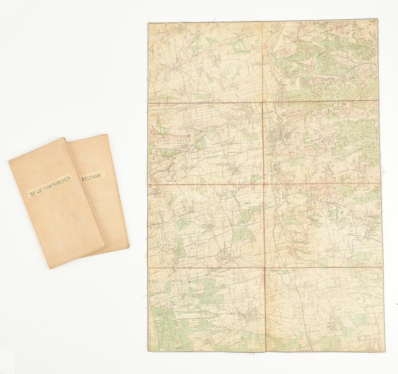 cca 1910 3 db katonai vászon térkép (Fünkirchen (Pécs), Belovár, Kaposvár)