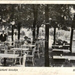 1907 Budapest I. Forgó Károly-féle Várkerti Kioszk, kerthelyiség vendégekkel és pincérekkel (Rb)