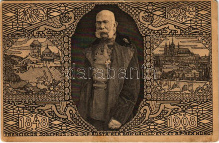 1848-1908 Franciscus Josephus I.D.G. Imp. Austr. Rex Boh.Gal.Ill. Etc. et. Ap. Rex Hung. / Ferenc József uralkodásának 60. évordulója, jubileumi díjjegyes lap / Franz Joseph's 60th anniversary of reign. Art Nouveau, Viribus Unitis. 5 Heller