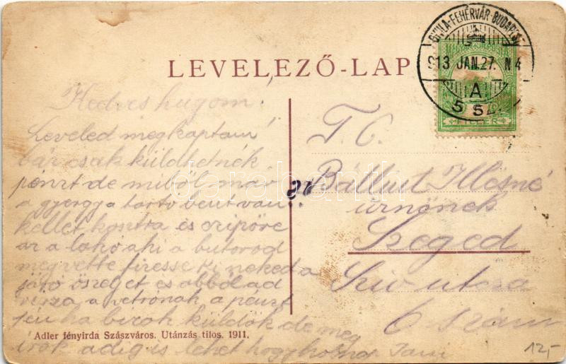 1913 Piski, Simeria; vasútállomás, vonat. Adler fényirda 1911. / railway station, trains + 'GYULA-FEHÉRVÁR - BUDAPEST 5. SZ. A' vasúti mozgóposta bélyegző (kopott sarkak / worn corners) - Image 2