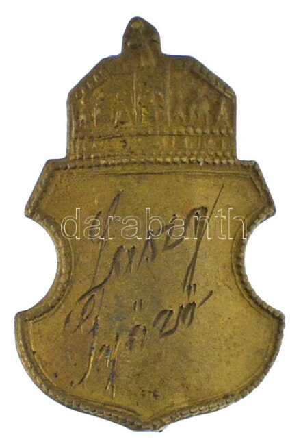 ~1920. bronz jelvény a Szent Koronával, 'Jaszy Győző' gravírozással T:XF