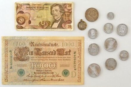 Vegyes: 1941-1944. 1P (3db, 2xklf) + 1941-1943. 2P (3db, 2xklf) + 1945. 5P Al 'Parlament' + 1965. 5f Al Ausztria + 1980. 100Ft Ni 'Szovjet-magyar közös űrrepülés' + 1967. 20Sch + Német Birodalom 1910. 1000M + Vatikán ~1930. 'Anno Santo /