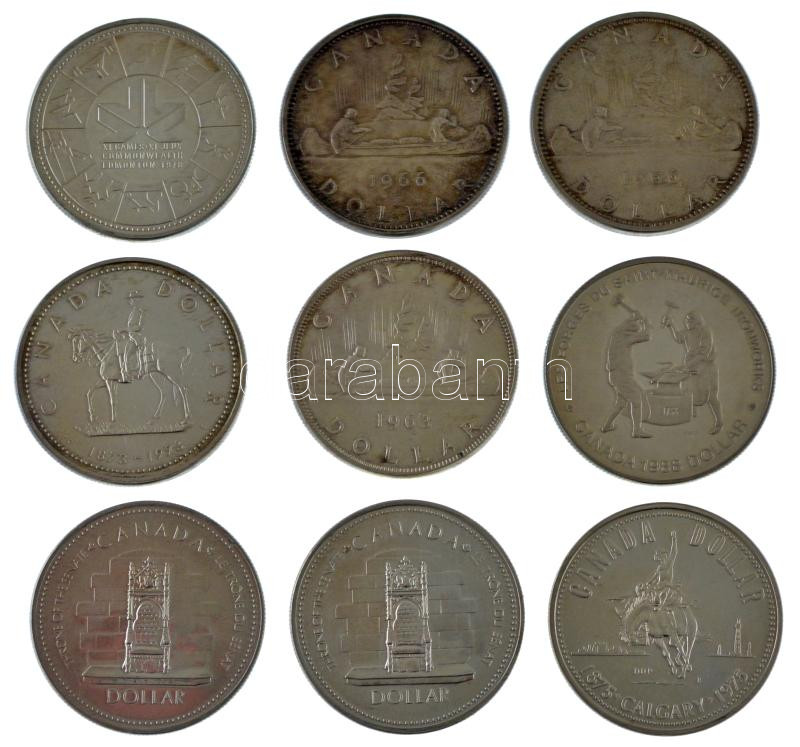 Kanada 1963-1966. 1$ Ag 'II. Erzsébet' (3db, 2xklf) + 1973. 1$ Ag 'A Kanadai Királyi Lovas Rendőrség fennállásának 100. évfordulója' + 1975. 1$ Ag 'Calgary' + 1977. 1$ Ag 'Ezüstjubileum' (2db) + 1978. 1$ Ag 'Nemzetközösségi Játékok' - Image 2