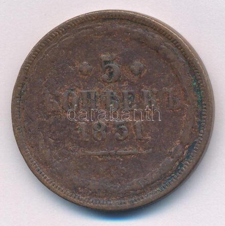 Orosz Birodalom 1851. 1k Cu 'I. Miklós' T:VG Russian Empire 1851. 1 Kopecks Cu 'Nikolai I' C:VG