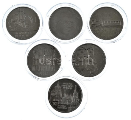 Szlovákia 1995. 200K Ag 'Pavol Jozef Šafárik' + 1995. 200K Ag 'Mikuláš Galanda' + 1996. 200K Ag 'Csorbatói Fogaskerekű Vasút' + 1996. 200K Ag 'Benyovszky Móric' + 1997. 200K Ag 'Selmecbánya - UNESCO Világörökség' + 1997. 200K Ag