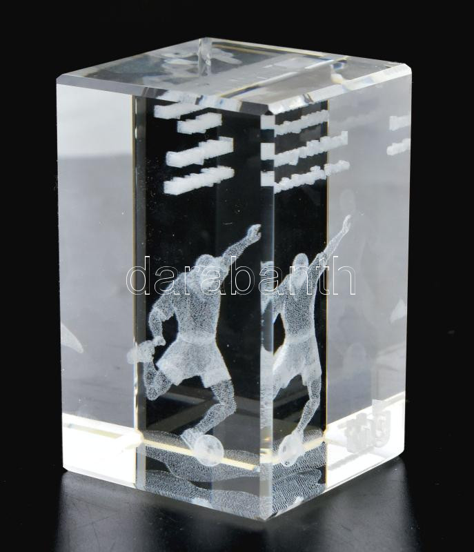 2004 Lézer gravírozott 3D focista 2004 Portugália EB Üveg dísztárgy 8 cm eredeti dobozában - Image 2