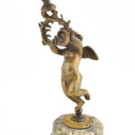 Jelzés nélkül: Hold és Nap allegóriája. Antik bronz, fém és márvány. Kopásokkal, m: 23-24 cm - Image 2