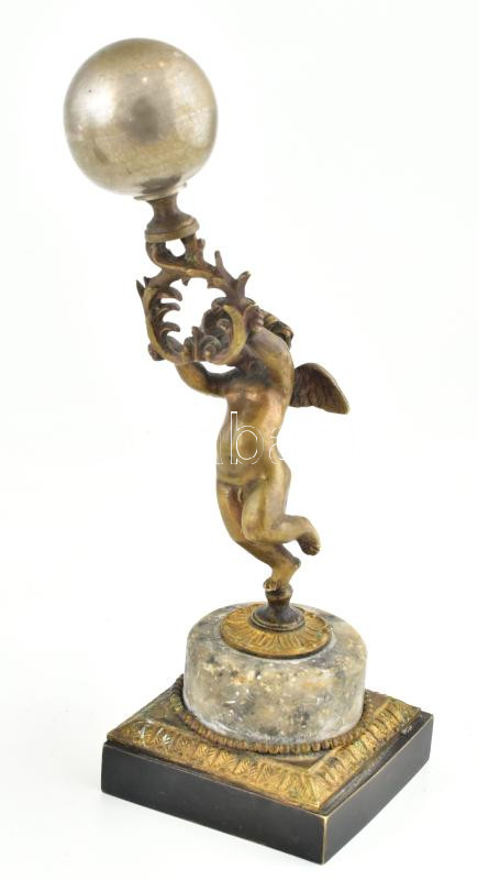 Jelzés nélkül: Hold és Nap allegóriája. Antik bronz, fém és márvány. Kopásokkal, m: 23-24 cm - Image 2