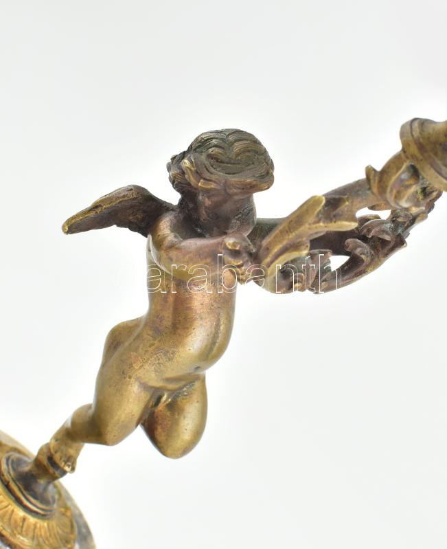 Jelzés nélkül: Hold és Nap allegóriája. Antik bronz, fém és márvány. Kopásokkal, m: 23-24 cm - Image 3