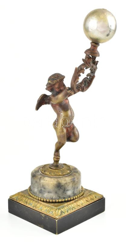 Jelzés nélkül: Hold és Nap allegóriája. Antik bronz, fém és márvány. Kopásokkal, m: 23-24 cm - Image 4