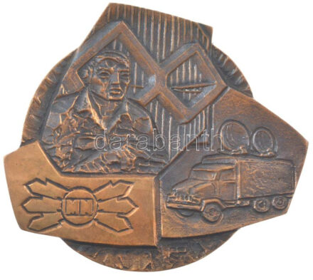 Rózsa Péter (1936-2015) ~1970-1980. 'MN (Magyar Néphadsereg) Hiradóverseny' kétoldalas, öntött bronz plakett (117x131mm) T:AU