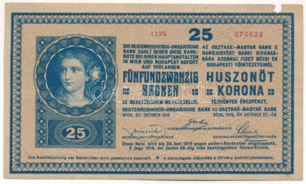 1918. 25K '1125' 2mm, hullámos hátlappal T:F folt, felső szélén kisebb anyaghiány Adamo K22B