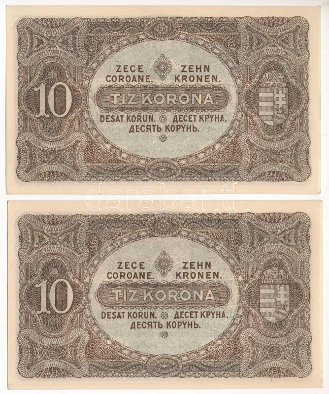 1920. 10K (2x) sorszámkövetők 'a 074 994.961 - a 074 994.962' T:AU kissé hullámos papír Adamo K15 - Image 2