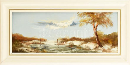 Bocsák Krisztina (1964- ): Magányos fa. Olaj, farost, jelzett, díszes fakeretben, hátoldalán címkével, 20×50 cm