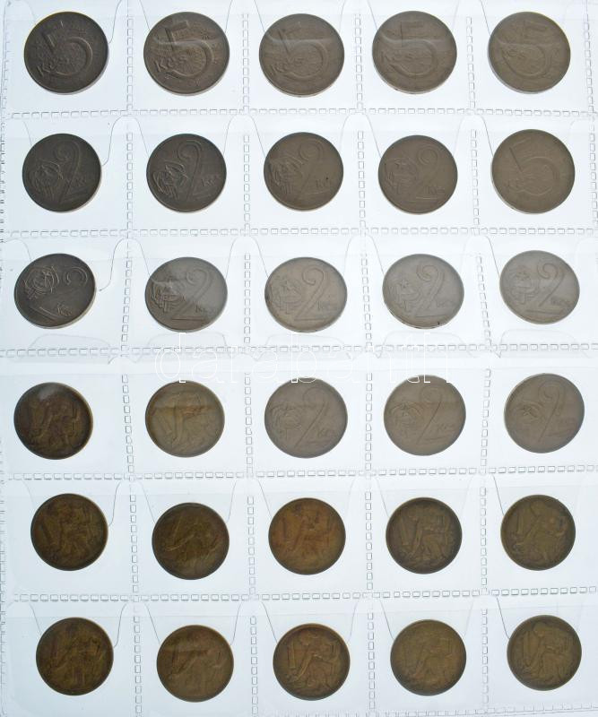 Csehszlovákia 1962-1986. 1K-5K (30db) műanyag berakólapon T:XF-F Czechoslovakia 1962-1986. 1 Koruna - 5 Korún (30pcs) on plastic sheet C:XF-F