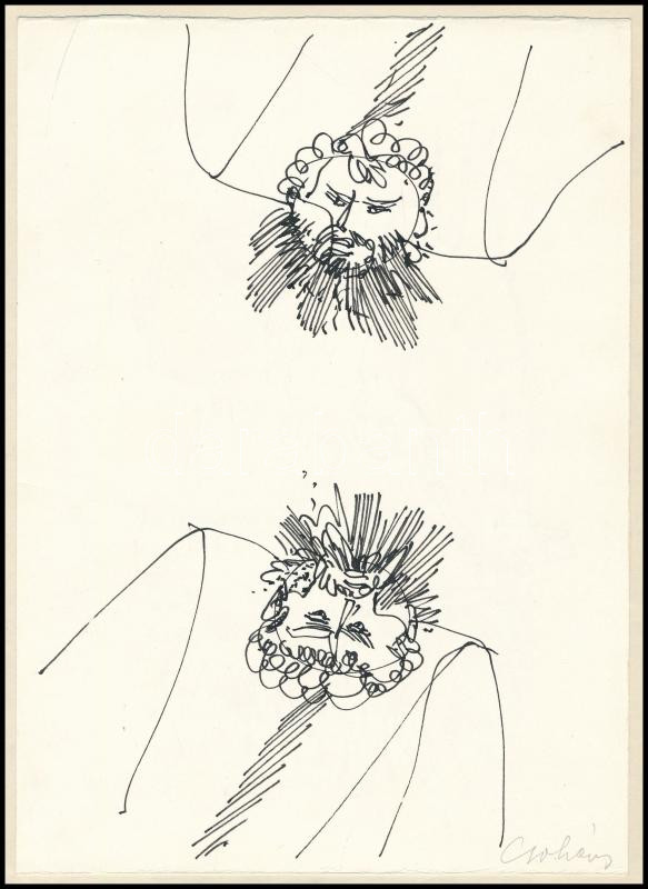 Csohány Kámán (1925-1980):. Vita. tus, papír, jelzett, megjelent Obersovszky Gyula:Játékos istenek. c. 15x22 cm - Image 2