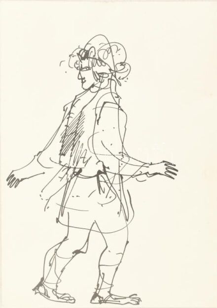 Csohány Kámán (1925-1980): Mentben. Tus, papír, jelzés nélkül, megjelent Obersovszky Gyula: Játékos istenek. c. 22x16 cm