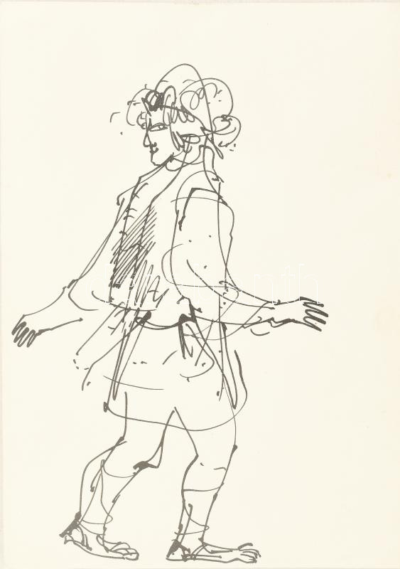 Csohány Kámán (1925-1980): Mentben. Tus, papír, jelzés nélkül, megjelent Obersovszky Gyula: Játékos istenek. c. 22x16 cm