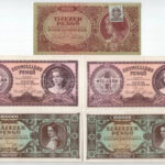 1945. 10.000P 'MNB' bélyeggel + 100.000P (2x) + 1946. 1.000.000.000P (2x) közeli sorszámok T:AU,XF