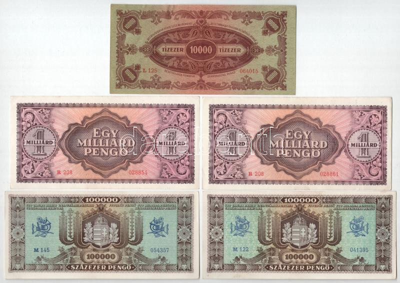 1945. 10.000P 'MNB' bélyeggel + 100.000P (2x) + 1946. 1.000.000.000P (2x) közeli sorszámok T:AU,XF - Image 2
