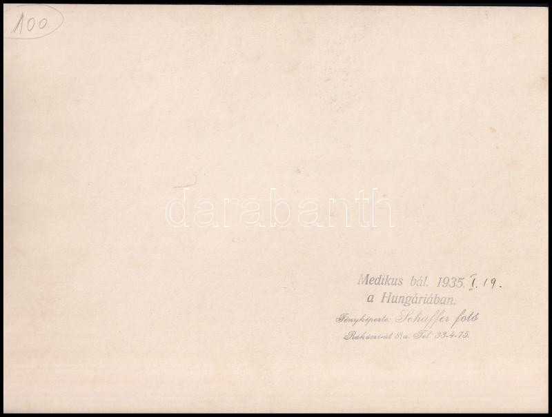 1935 Budapest, Hungária Hotel, Medikus bál, pecséttel jelzett vintage fotó, ezüst zselatinos fotópapíron, a felvételt Schäffer fényképész és fotóriporter készítette, 17,4x23,3 cm - Image 2