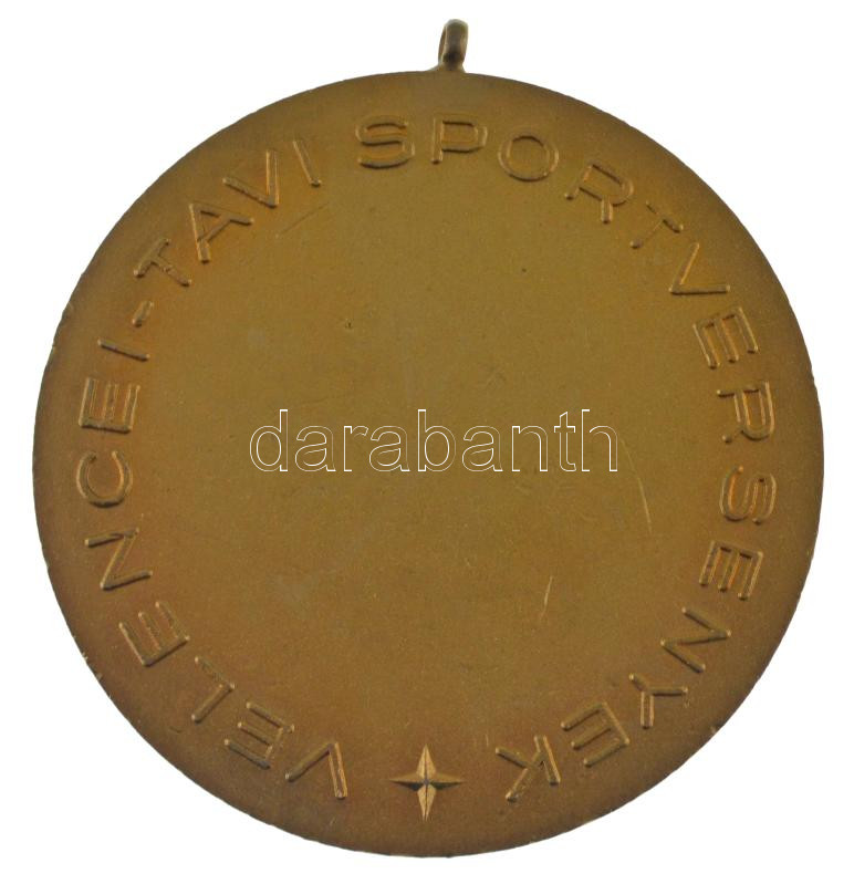 Gáll Gyula (1939-?) DN 'Velencei-tavi Sportversenyek' kétoldalas aranyozott bronz emlékérem füllel (70mm) T:AU - Image 2
