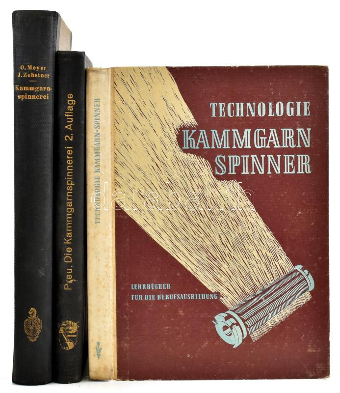 Textil-iparral kapcsolatos könyvtétel, 3 db: Oskar Meyer - Josef Zehetner: Technik und Praxis der Kammgarnspinnerei. Ein Lehrbuch Hilfs- und Nachschlagewerk. Berlin, 1923., Julius Springer. Német nyelven. Átkötött