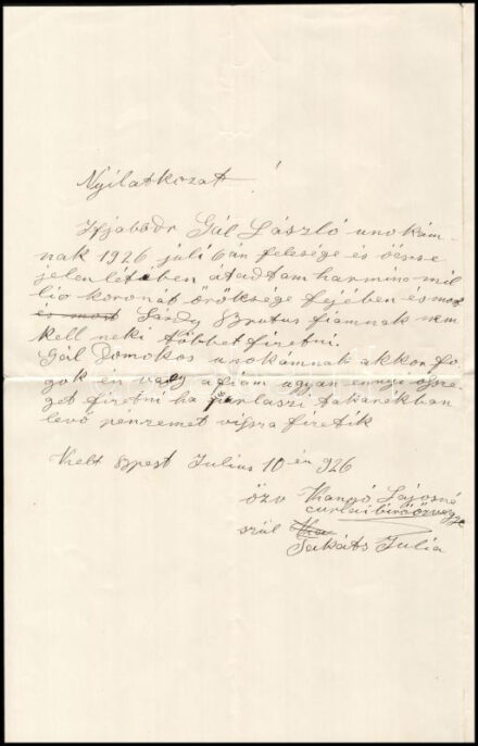 1923-1926 Dr. Kanyó Lajosné Takáts Júlia, Dr. Kanyó Lajos curiai bíró özvegyének szóló 2 db levél, és 1 db névjegykártya. (Sárdy Brutus (1892-1970) festőművész, restaurátor édesanyja, aki kétszer ment férjhez (Kanyó Lajos