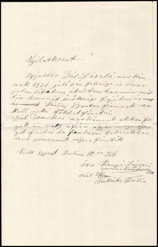 1923-1926 Dr. Kanyó Lajosné Takáts Júlia, Dr. Kanyó Lajos curiai bíró özvegyének szóló 2 db levél, és 1 db névjegykártya. (Sárdy Brutus (1892-1970) festőművész, restaurátor édesanyja, aki kétszer ment férjhez (Kanyó Lajos