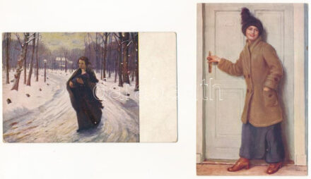 34 db RÉGI művész képeslap festményekről, Könyves Kálmán kiadása / 34 pre-1945 art motive postcards: paintings