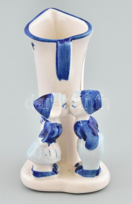 Delft kétalakos ibolyaváza, jelzetlen, hibátlan, m: 9,5 cm