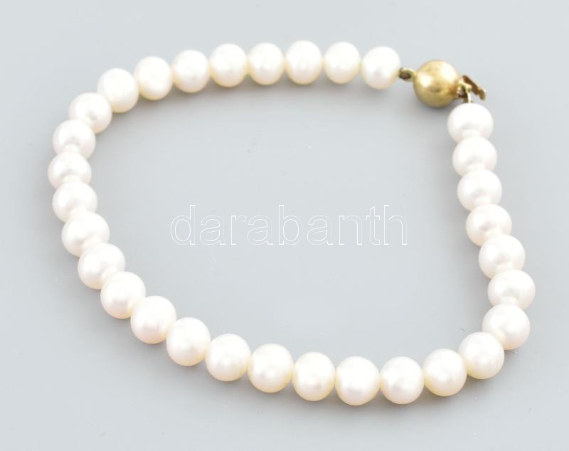 Hófehér édesvizi gyöngysor 14K arany (Au) csattal d: 6,2-67 mm, 19 cm, 10,9 g