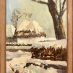 Ilosvai Varga István jelzéssel: Behavazott táj. Olaj, farost, jelzett, fakeretben, 50×39 cm