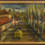 Varga Ilosvai jelzéssel: Szekér. Olaj, karton. Dekoratív fakeretben, 50x60 cm