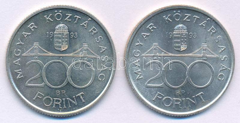 1993. 200Ft Ag 'MNB' (2x) T:AU Adamo F13 - Image 2