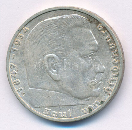 Német Harmadik Birodalom 1939F 2M Ag 'Hindenburg' T:XF patina German Third Reich 1939F 2 Mark Ag 'Hindenburg' C:XF patina Krause KM#93