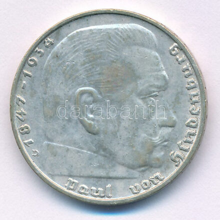 Német Harmadik Birodalom 1939D 2M Ag 'Hindenburg' T:AU patina, kis ph German Third Reich 1939D 2 Mark Ag 'Hindenburg' C:AU patina, small edge error Krause KM#93