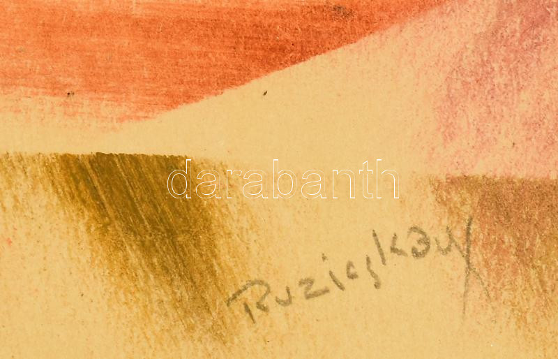 Ruzicskay György (1896-1993): Kompozíció. Vegyes technika, papír, jelzett, 19,5x9,5 cm. Dekoratív, üvegezett fakeretben. - Image 2