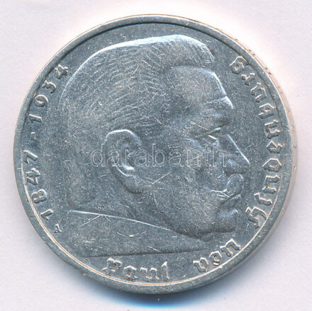 Német Harmadik Birodalom 1938A 5M Ag 'Hindenburg' T:XF kis karc German Third Reich 1938A 5 Marks Ag 'Hindenburg' C:XF small scratch Krause KM#94