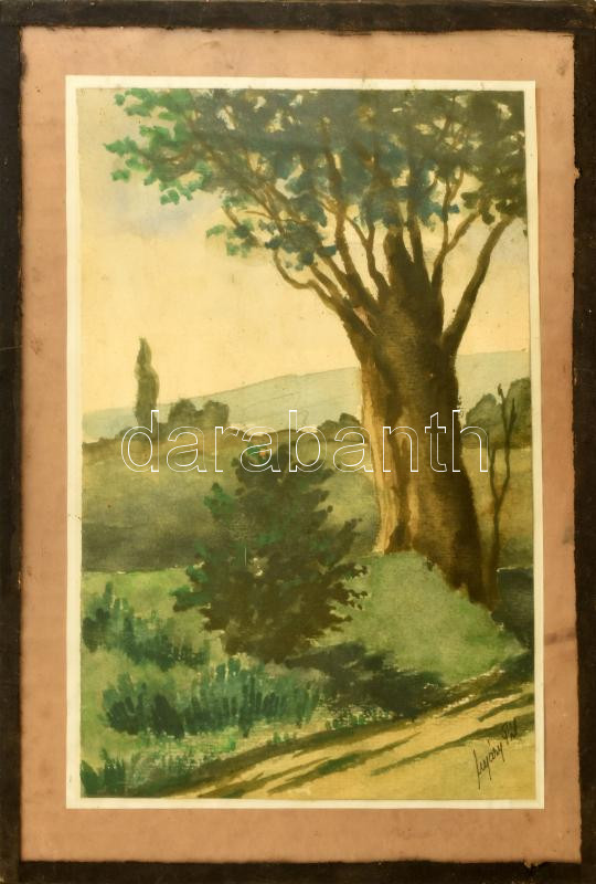 Nyáregyházi báró Nyáry Pál (?-?): Domboldal. Akvarell, papír. Jelezve jobbra lent. Üveg mögött, 25,5×17 cm