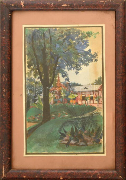 Nyáregyházi báró Nyáry Albert (1871-1933): Zugliget, 1911. Akvarell, papír. Jelezve jobbra lent. Üvegezett fakeretben, 23×11 cm